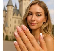 24 PCS Soft Pink Press On Nails - Square Shape with Snow White Tips Elegant Curves & Pink Base for Women Minimalist Heart Design Floral Accent Fresh Girly Style