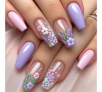 24 Pcs Solid Artificial Nails Short Ballerinas Full Covers False Glossy Stick On Flowers Press On