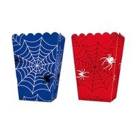 24 Pcs Spider Web Popcorn Boxes, Red & Blue Hero Theme Party Treat Boxes, Comic Hero Sweet Snack Containers for Kids Boys Birthday Decorations, Movie Night, Halloween Party Favours (2 Designs)
