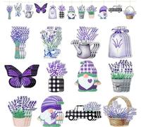24 Pcs Spring Summer Tree Ornaments, Lavender Wood Hanging Ornament Decorations Spring Summer Wooden Flowers Tree Decorations Crafts Decor for Home Shop Decoration Party Supplies