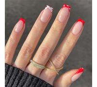 24 PCS Square Fake Nails Press On Nails False Nail Glue Valentine Design French Nail Tips