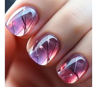 24 Pcs Square Fake Nails Purple Fake Nails Silver Line Design Fake Nails Short False Nails Glossy Fake Nails Full Cover Fake Nails for Women and Girls