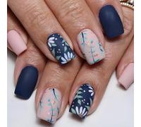 24 Pcs Square False Nails Autumn Winter Artificial Nails Full Covers Stick On Nails Petals Press On Nails For Women