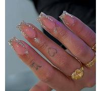 24 PCS Square Nail Rhinestone Design French Tips Press Press Nail Office Wear Nail Full Cover Nail Manicure Accessories