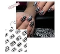 24 Pcs Square Press On Nails Black Gradients False Nails Flame Acrylic Nails Glittering Full Covers Stick On Nails