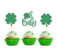 24 Pcs St Patrick's Day Cupcake Toppers, Four Leaf Clover Leprechaun Hat Horseshoe Shamrock Cupcake Toppers for St Patrick's Day Party Decorations (oh baby)