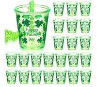 24 Pcs St. Patrick's Day Shot Glass on Beaded Necklace Plastic Shot Necklace Cups St. Patrick's Day Shot Glass Necklaces for Irish Birthday Wedding Festival Parade Favor