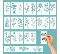 24 PCS Stencils for Crafts Reusable, Nature Flower Stencils Drawing Templates Plants Stencils Set for Painting on DIY Art Card Window Wall Decor Scrapbooking Textile Design