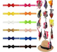 24 Pcs Stretchable Hat Bands, Natural Assorted Hat Feathers Hat Ribbons, Hat Feathers and Hat Band Set, Ribbon Panama Hat Band, Hat Ribbon for Panama Hat Western Costume Headwear (Bright, M)