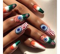 24 Pcs Stripe Artificial Nails Glossy Stick on Ballerinas Full Covers False Independence Day Press on