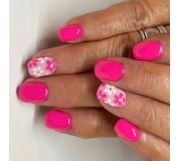 24 Pcs Sweet Artificial Stick on Nails Short Square False Nails Flowers Press on Glossy Acrylic
