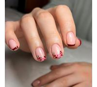 24 Pcs Sweet Flowers Artificial Nails French Tip Press On Nails Short Square Stick On Glossy False For Party