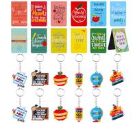 24 Pcs Teacher Appreciation Gifts Bulk 12 Silicone Thank You Teacher Keychains 12 Inspirational Magnetic Bookmarks End of Term Teacher Presents for Teacher Appreciation W raduation Back to School