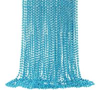 24 PCS Teal Bead Necklaces, 33‘’ Teal Mardi Gras Beads Necklaces Turquoise Party Beads Necklace Bulk Round Beaded Necklaces for Mardi Gras, Christmas, School Spirit Day Party Favors