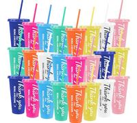 24 Pcs Thank You Gifts Inspirational Tumbler Cup, 24 oz Colorful Tumbler with Lid and Straw Reusable Plastic Tumblers Graduation Appreciation Gift for Coworker Teacher Employee (8 Colors)