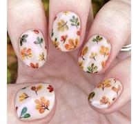 24 Pcs Thanksgiving False Nails Short Square Full Covers Stick On Nails Maple Leaves Press On Nails Manicures Supplies