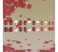 24 Pcs Thanksgiving Short Square False Maple Leaves Designs Fashion Art For Easy Application Artificial Nail