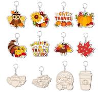 24 PCS Thanksgiving Wood Craft Color Your Own Keychains DIY Wooden Pumpkins Maple Leaves Blank Keychains Turkeys Ornaments for Autumn Thanksgiving Party Decor Classroom Gift Activities