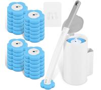 24 Pcs Toilet Brush Replacement Head with Handle, Disposable Toilet Brush Wall-mounted Holder Cleaner Set Toilet Wand Kit Disposable Toilet Cleaning System Toilet Cleaning Brush for Bathroom