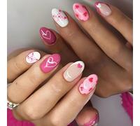 24 Pcs Valentines Day False Nails French Tip Press on Full Covers Stick on Heart Acrylic for Women