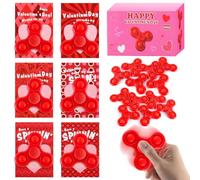 24 PCS Valentine's Day Gift Cards with Fidget Spinners, Stress Relief Hand Finger Spinner Fidget Toy, Classroom Valentine's Gifts, School Prizes Exchange Gifts Bulk Goodie Bag Fillers （Red）