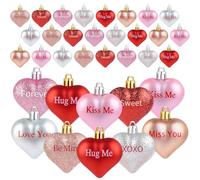 24 Pcs Valentine's Day Heart Ornaments Glitter Heart Shaped Decorations with Romantic Quotes Valentines Hanging Pendants Decor for Christmas Tree Party Anniversary Wedding