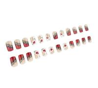 24 Pcs Valentines Day Press On Nails Glittering False Nails Heart Stick On Nails French Tip Artificial Nails For Party