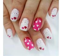 24 Pcs Valentines Day Press On Nails Glossy False Nails Short Square Full Covers Stick On Heart Artificial