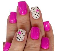 24 Pcs Valentines Day Press On Nails Glossy False Nails Short Square Full Covers Stick On Nails Heart Artificial Nails