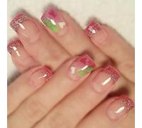 24 Pcs Valentines Day Press On Nails Mediums Square False French Tip Acrylic Lovely Heart Stick On