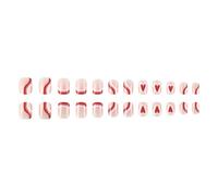 24 Pcs Valentine's Day Pressed Nails French Tip Fake Nails Heart Stripes Acrylic Claws Short Stick On Claws For Women