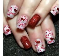 24 Pcs Valentines Day Stick On Nails Lovely Heart Full Covers False Nails Short Square Press On Nails Manicures Supplies