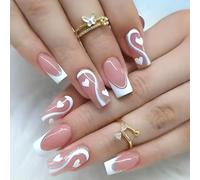 24 Pcs Valentines Day Stick On Nails Sweet Heart Full Covers False Nails French Tip Press On Nails Manicures Supplies