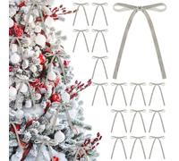 24 Pcs Velvet Christmas Bows, 5 x 7 Inch Christmas Wreath Bow Rustic Vintage Gift Velvet Bow Christmas Tree Ribbon Bows Ornament for Christmas Tree Wreath Garland Home Decorations (Silver)