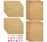 24 Pcs Vintage Envelopes and Paper A5, Retro Letter Writing Set, Old Kraft Paper Envelopes with Wax Seal, Letter Writing, as Gifts