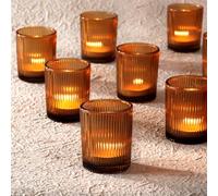 24 Pcs Votive Candle Holders - Amber Glass Tea Lights Candle Holder in Bulk for Table Centerpiece, Tealight Candle Holder for Weddings, Home Decor