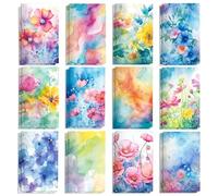 24 Pcs Watercolor Flower Notepads, Flower Mini Notebook Message Reminder - 12 Floral Designs (Watercolor Poppies, Sunflowers, Daisies, 2 of Each), 16 Lined Pages, 3.15x4.92 Inch Floral Notebook