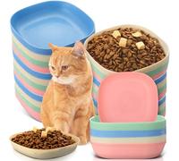 24 Pcs Whisker Fatigue Relief Cat Bowl 5.7 Inch Shallow Cat Food Dish Wide and Small Pet Wet Feeding Bowl for Kitten Short Legged Kitten Ferrets Feral Small Animals (Blue, Green, Pink, Beige)