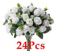 24 Pcs White Artificial Rose Flowers Faux Silk Hydrangea Bouquet Vintage Wedding For Door Decor Wedding