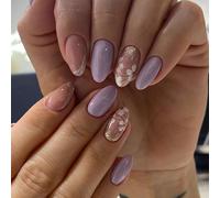 24 Pcs White Flowers Artificial Nails French Tip Press On Nails Almond Shape Stick On Nails Glossy False Nails For Party