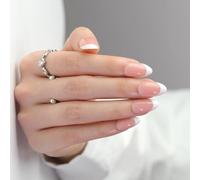 24 Pcs White French Tip Press On Nails Short Almond False Simple Acrylic Glossy Full Covers Stick On