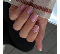 24 Pcs White French Tip Press On Nails Short Round False Nails Elegant Acrylic Elegant Full Covers Stick On