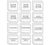24 PCS White Waterproof Labels for Bottles, Shampoo and Conditioner Dispenser Label Stickers, Bathroom Hand Soap Label Stickers,Removable Cleaning Labels for Glass/Plastic Spray Bottle