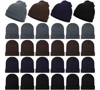 24 Pcs Winter Beanie Bulk for Men Women Beanie Hats Bulk Solid Color Winter Hats Cozy Knitted Cuffed Unisex Skull Cap, Elegant Color, One size