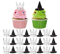 24 Pcs Witch Hat Cupcake Topper Crown Cupcake Topper Bad Witch Birthday Party Decorations Black Tiny Wizard Hats Silver Crown Cake Decor for Birthday Party Supplies Crafts Accessories