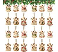 24 pcs Wood Angel Christmas Ornaments, 2D Wooden Christmas Little angel ornaments, Mini Hanging Angels for Christm-as Trees, Fireplaces, Doors (24pcs)