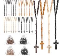 24 Pcs Wooden Bead Rosary Necklace, Catholic Wood Carved Beads with Jesus Cross for First Communion, Baptism Favors - Catholic Gift for Men Women (Multicolor-24pcs)