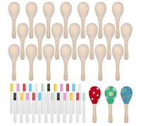 24 Pcs Wooden Maracas with 24 Colored Marker Pens, 4.6 in Multi-Colored Musical Noisemakers, Lightweight Design for Adult Mexican Party Props, Birthday Carnival, Fun Party Favors