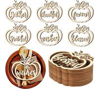 24 Pcs Wooden Pumpkin DIY Craft with Ropes Table Decorations Halloween Party Hanging Ornament Thanksgiving Grateful Blessed Sign Autumn Harvest Color Supplies