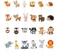 24 Pcs Woodland Party Cupcake Toppers, Animal Cake Topper Decorations Wild One Theme Birthday Decoration, Forest Animals Friends Creatures Cake Toppers for Baby Shower Party Jungle Theme Supplies